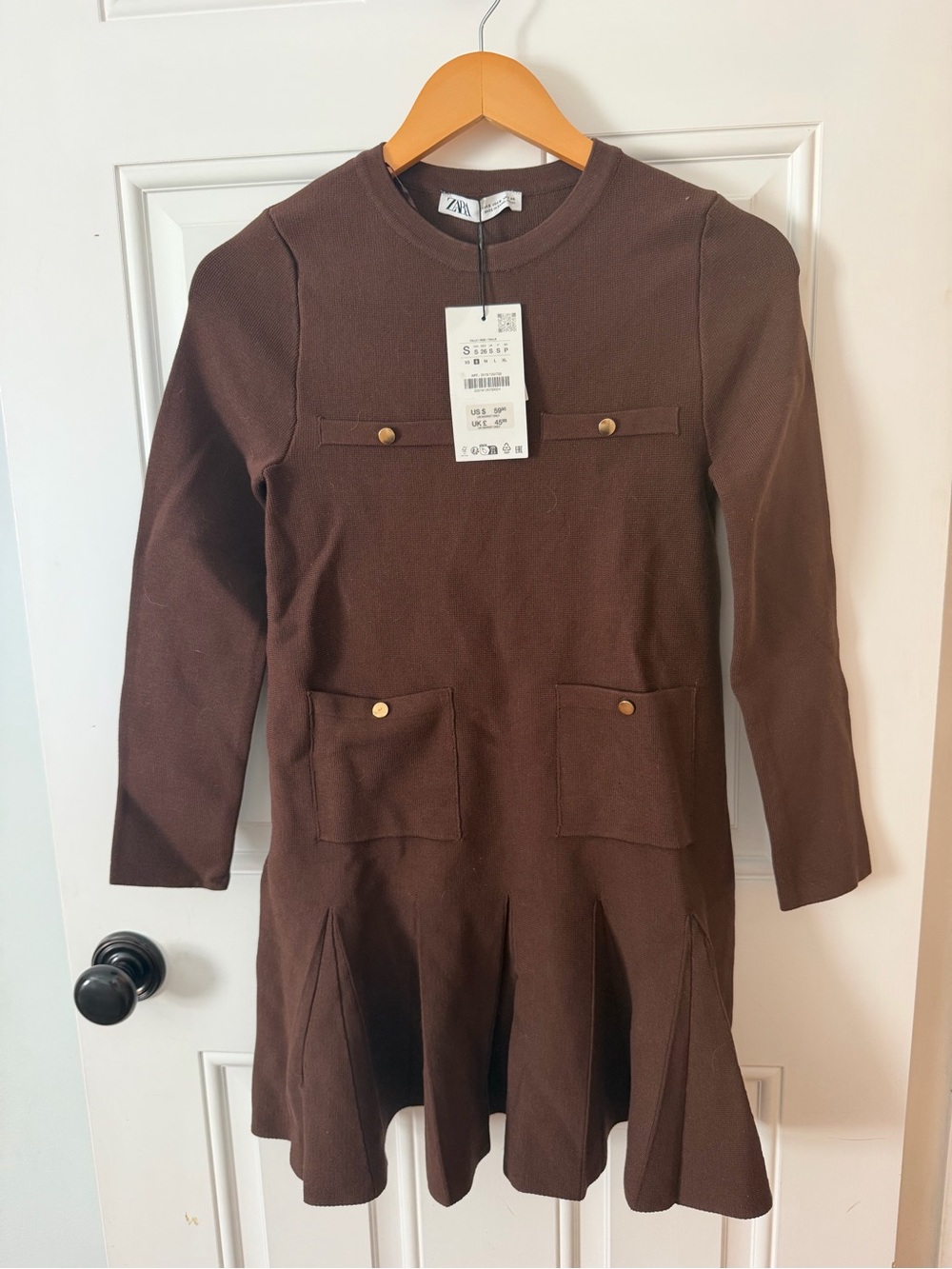 Zara Brown Long-Sleeve Knit Dress